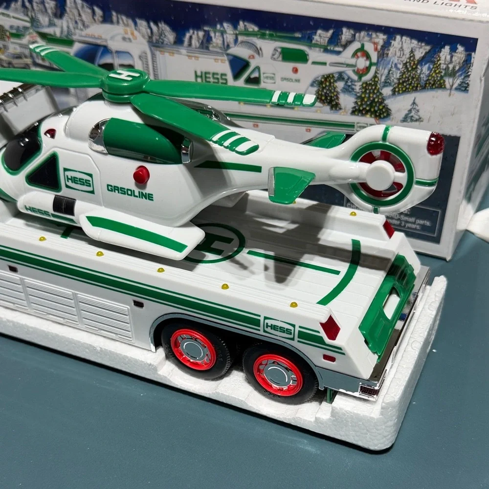 Hess Green & White Toy Truck and Helicopter - Kids Vehicles